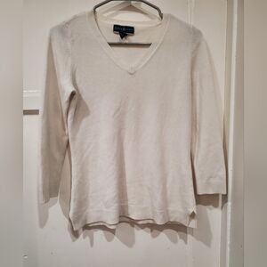 Karen Scott White V-Neck Sweater Classic Knit